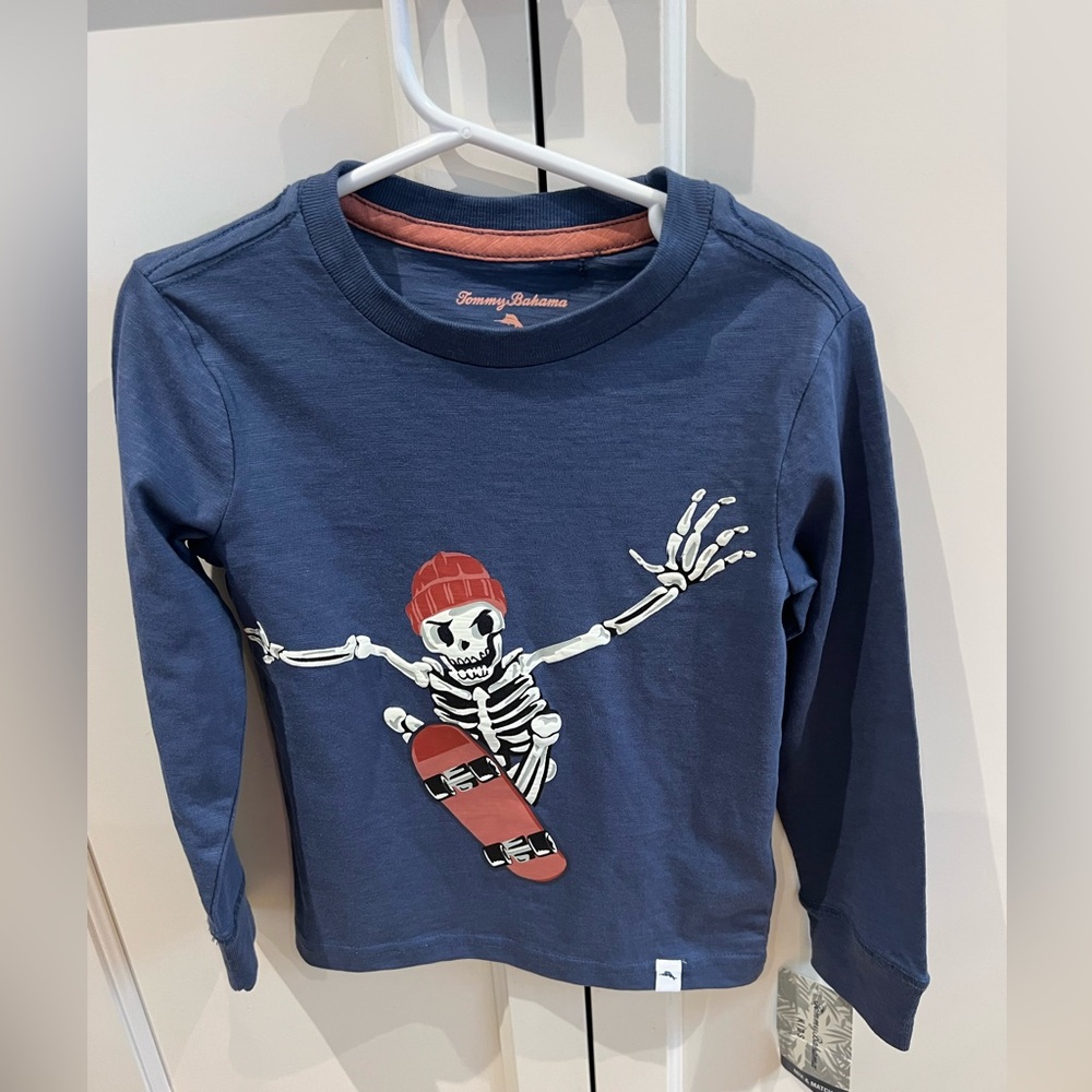 Tommy Bahama Kids Blue Skeleton Skateboard Long Sleeve Shirt 4t